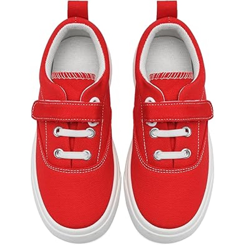 Rosyclo Big Kid Size 6.5 Red Canvas Hook Loop Elastic Lace Sneakers Casual Shoes