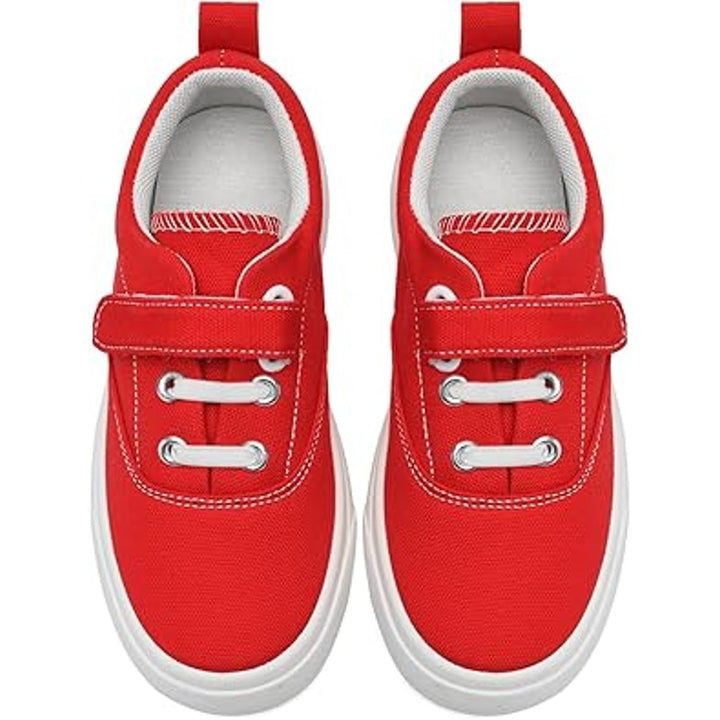 Rosyclo Big Kid Size 6.5 Red Canvas Hook Loop Elastic Lace Sneakers Casual Shoes