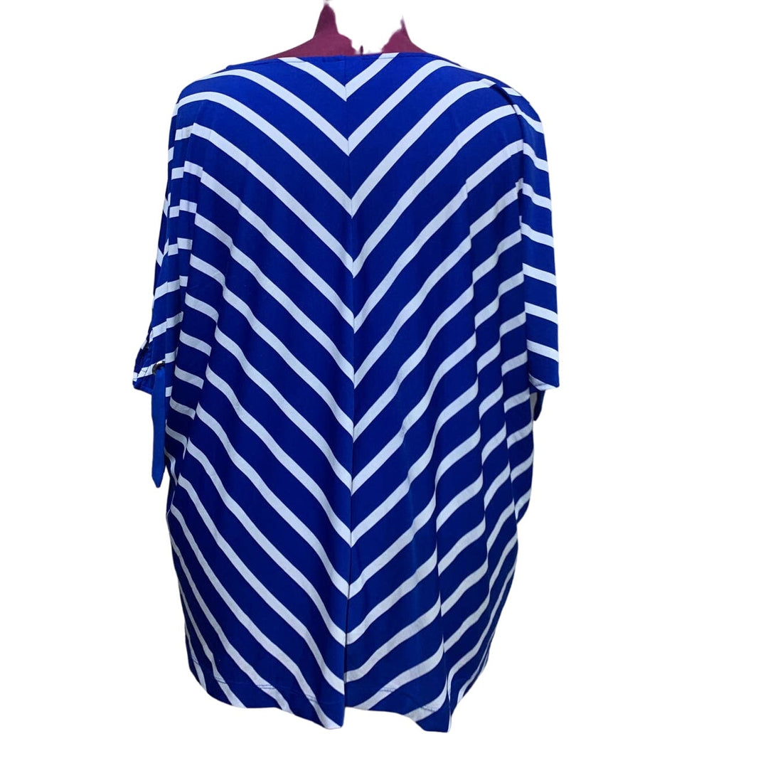 Croft &amp; Barrow 2X Short Sleeve Blue Chevron Stripe Flowy Stretchy Polyester Top