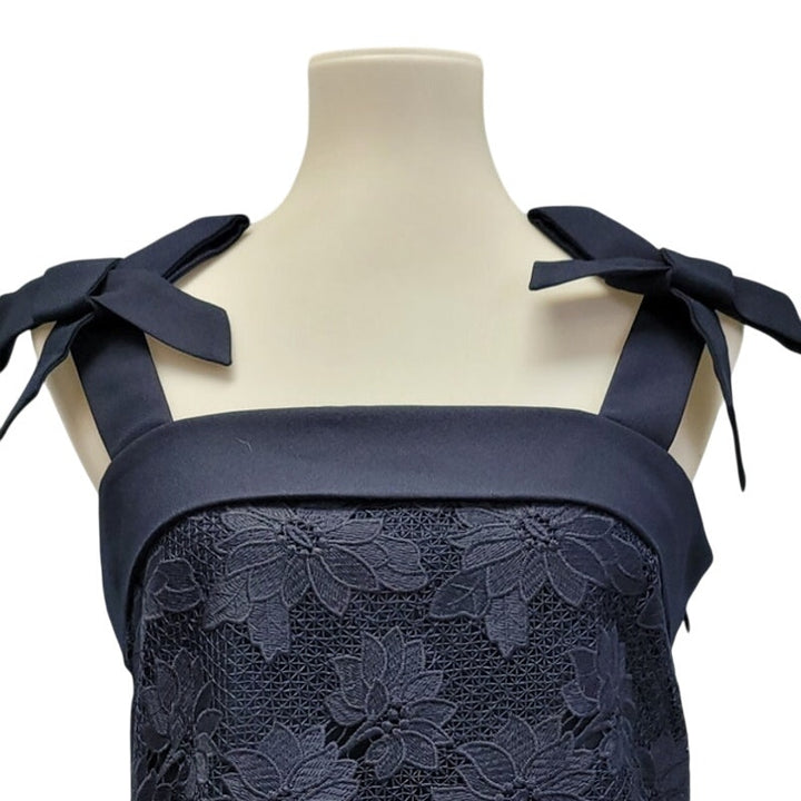 Banana Republic Womens Small Navy Blue Lace Side Zip Tank Top w Bow on Straps