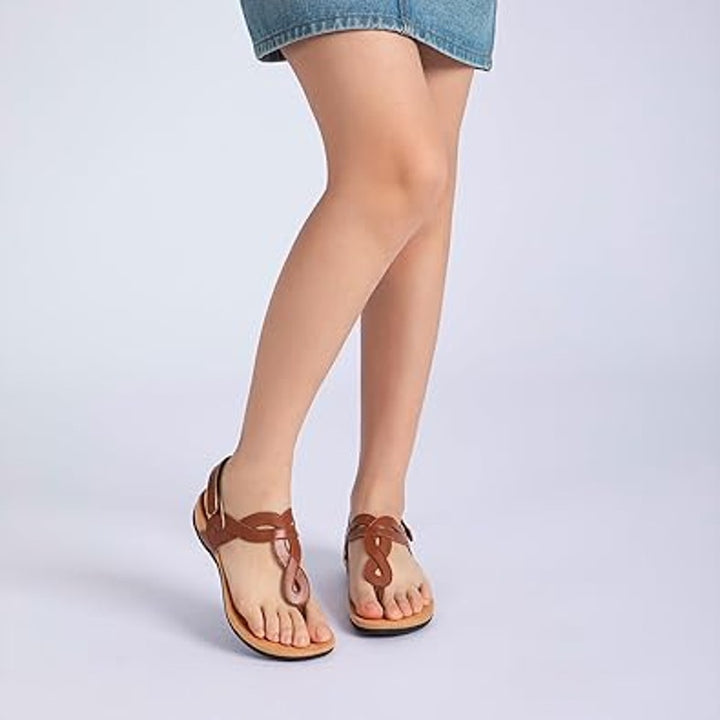 Athlefit Women Size 8 Brown Arch Support Thong Hook Loop Sandal Shoes