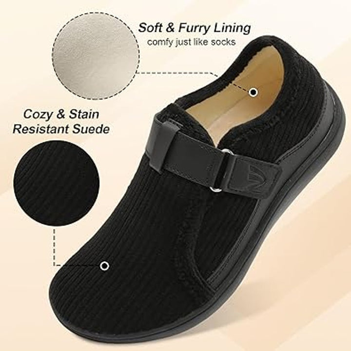 Spesoul Womens 6.5 Black Corduroy Wide Toe Box Hook Loop Slide On Slipper Shoes