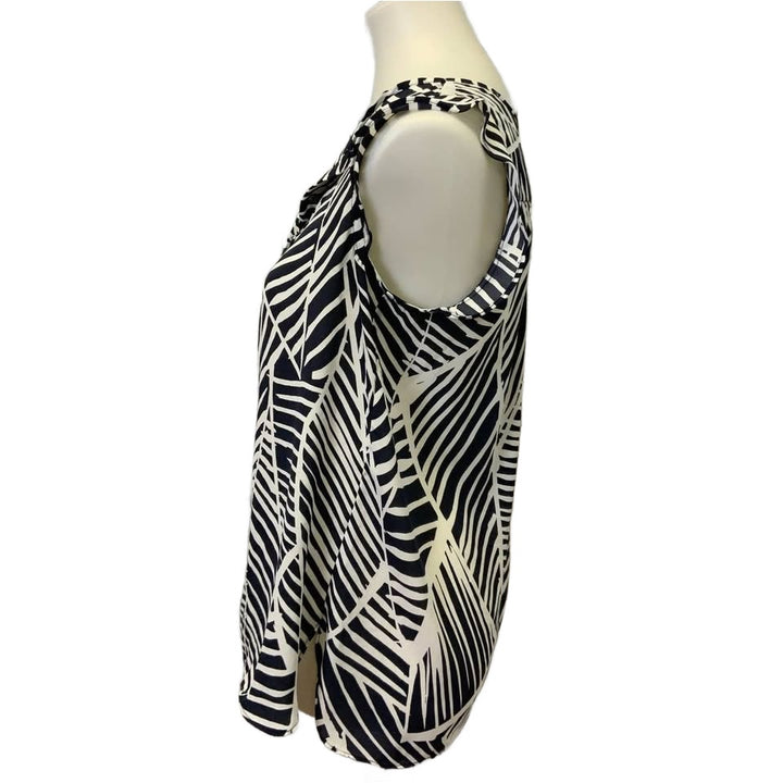 LOFT Womens Small Black White Striped Geometric Print Sleeveless V Neck Tank Top