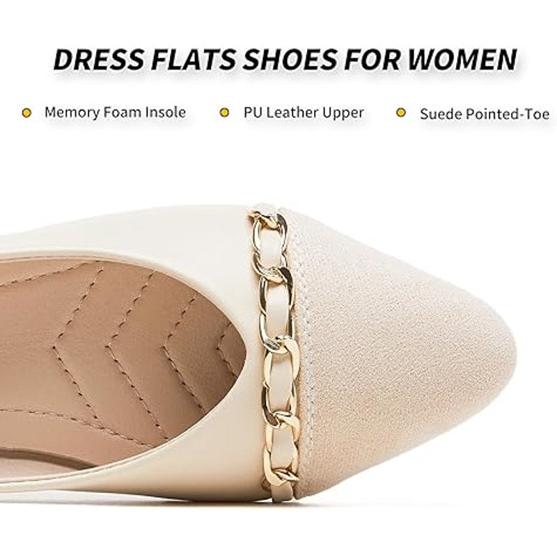 New Babudog Womens Size 8 Tan Pointy Toe Gold Chain Slide On Dress Flats Shoes