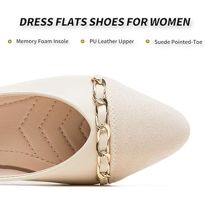 New Babudog Womens Size 8 Tan Pointy Toe Gold Chain Slide On Dress Flats Shoes