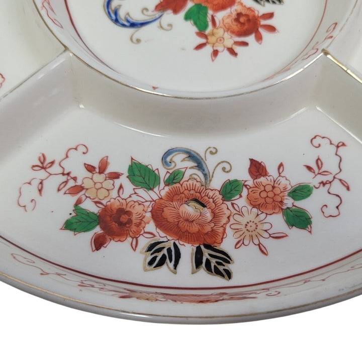 Vintage Japan Hand-Painted Floral Divided Fine China Plate, 10-Inch