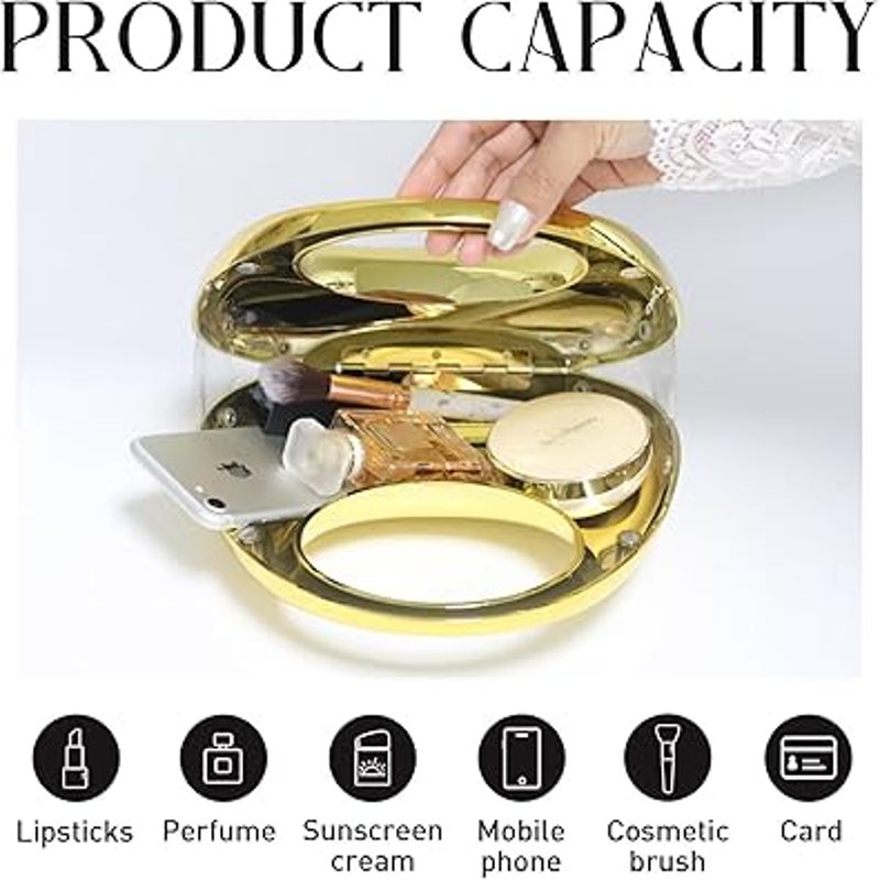 New Fukefukeus Shiny Gold Hard Acrylic Magnetic Closure Moon Evening Handbag