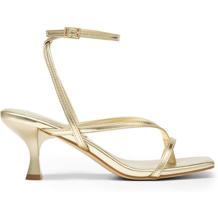 Dream Pairs Womens Size 7.5 Gold Open Toe Thong 3" Heel Ankle Strap Sandal Shoes