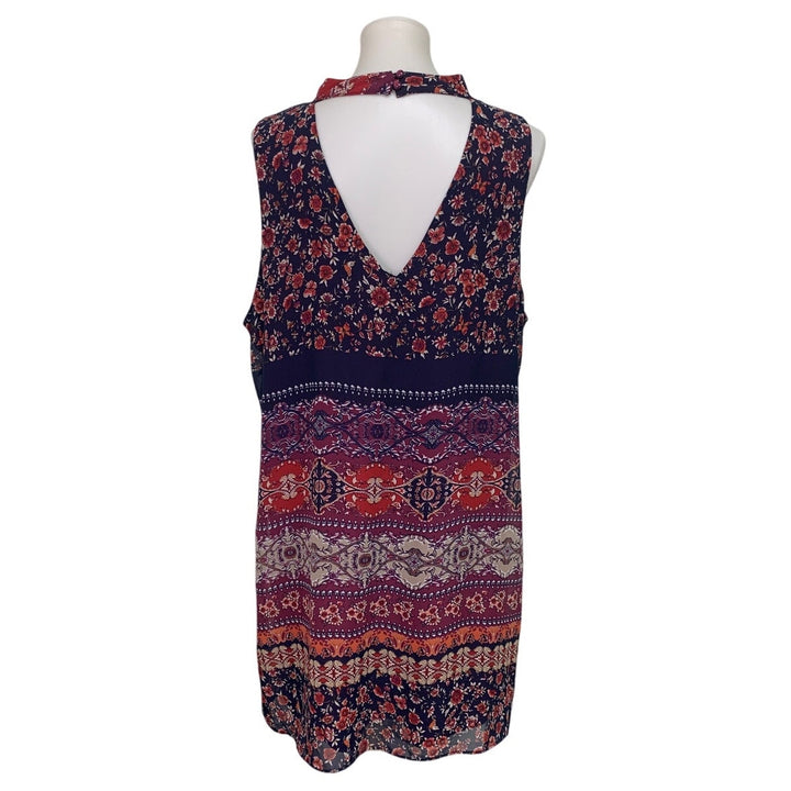 By &amp; By Womens XXL Sleeveless Keyhole Lined Floral Sheath Dress w Necklace
