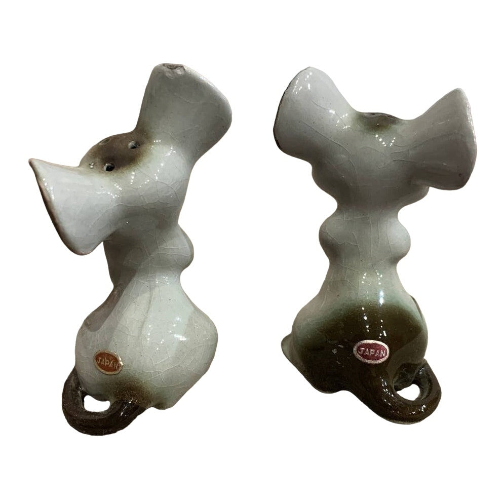 Vintage Japan Ceramic Mouse Cartoon Pair of Mice Gray Salt Pepper Shaker Set