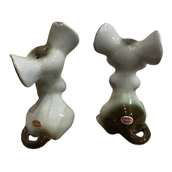 Vintage Japan Ceramic Mouse Cartoon Pair of Mice Gray Salt Pepper Shaker Set
