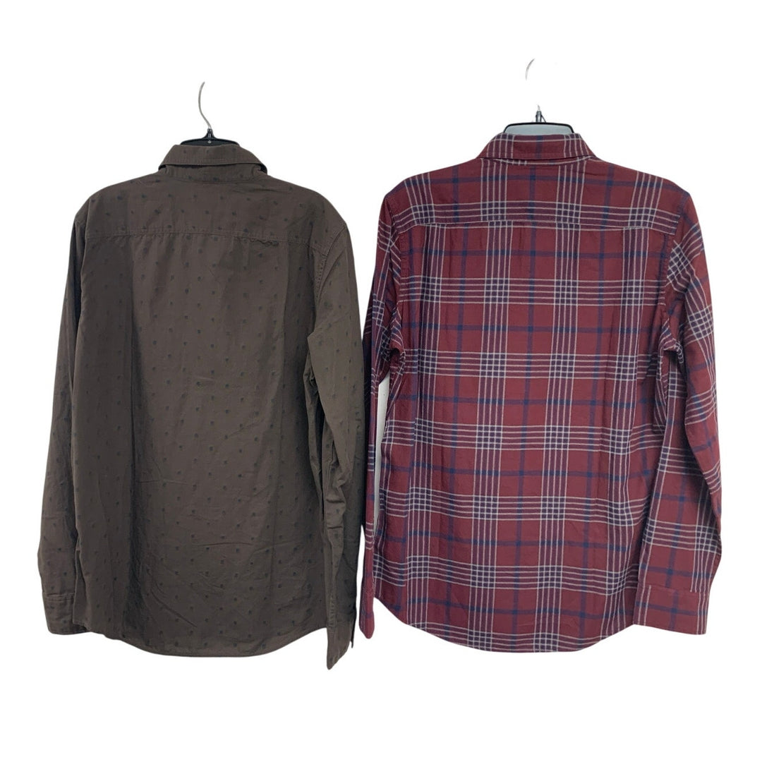 2 New American Eagle Mens Medium Slim Fit Plaid Long Sleeve Button Up Shirts