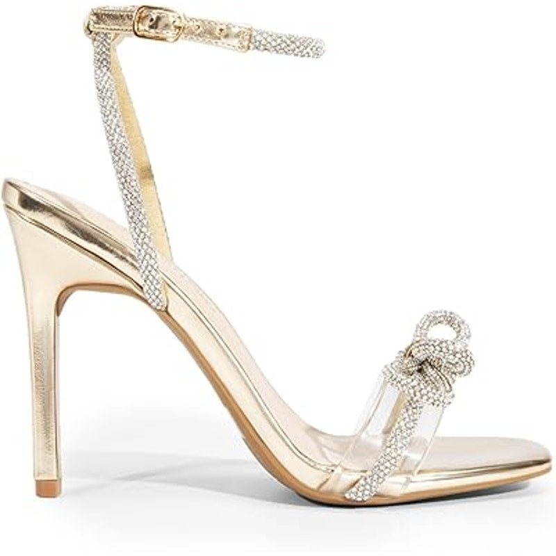 Dream Pairs Womens Size 9 Silver Sparkle Ankle Strap Open Toe 4.5" Heel Shoes