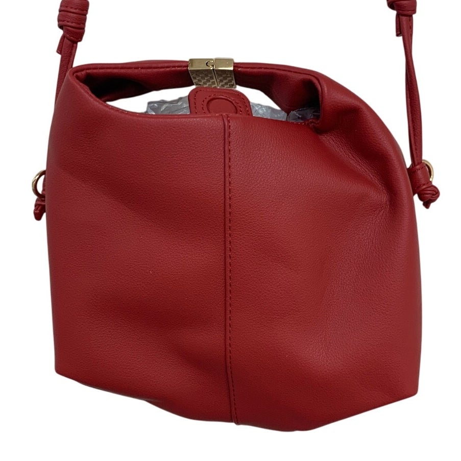 New Red Magnetic Slide Latch Cross Body Faux Leather Bag w Chain Handle