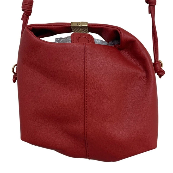 New Red Magnetic Slide Latch Cross Body Faux Leather Bag w Chain Handle
