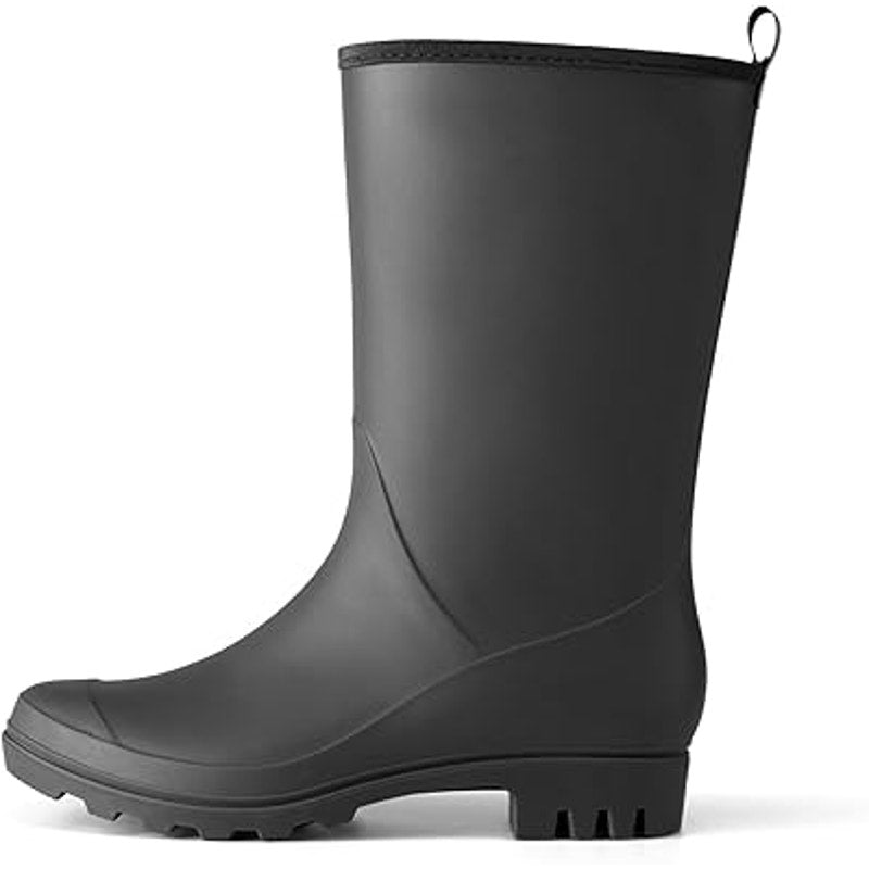 Hisea Womens Size 8 Wide Calf Black PVC Pull On Waterproof Garden Rain Boots