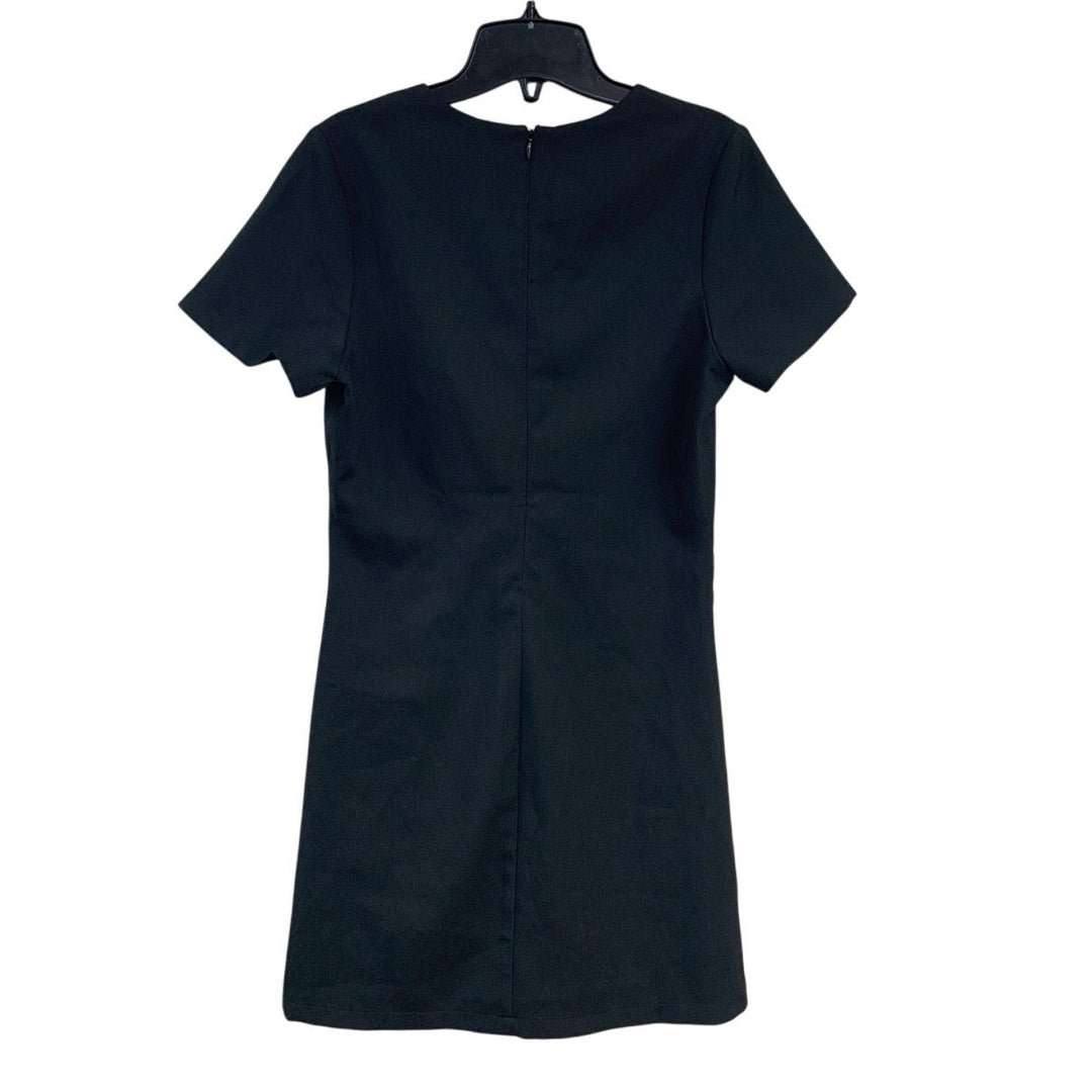 Tobi Womens Small Black Goth Short Sleeve V Neck Back Zip Mini Sheath Dress
