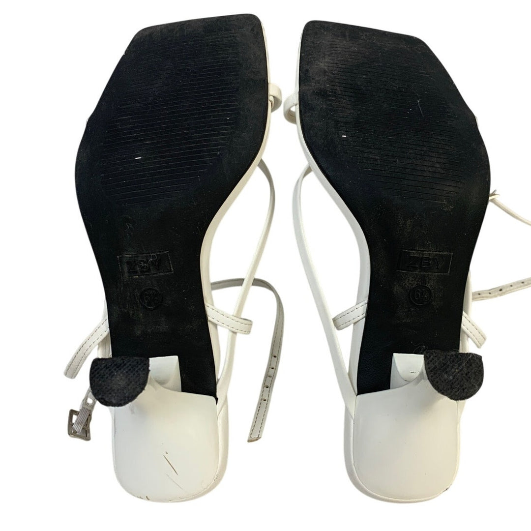 PiePieBuy Womens Size 6.5 White 3" Heel Open Square Toe Ankle Strap Shoes