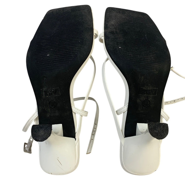 PiePieBuy Womens Size 6.5 White 3" Heel Open Square Toe Ankle Strap Shoes
