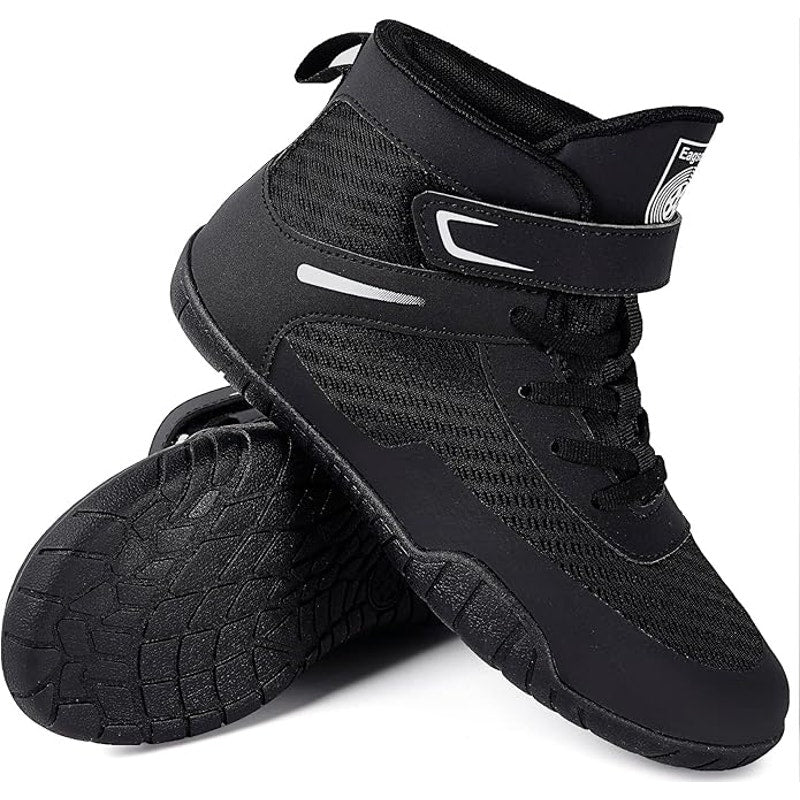 New Sisttke Boys Size 3.5 Black Mesh Lace Up Hook Loop Wrestling High Top Shoes