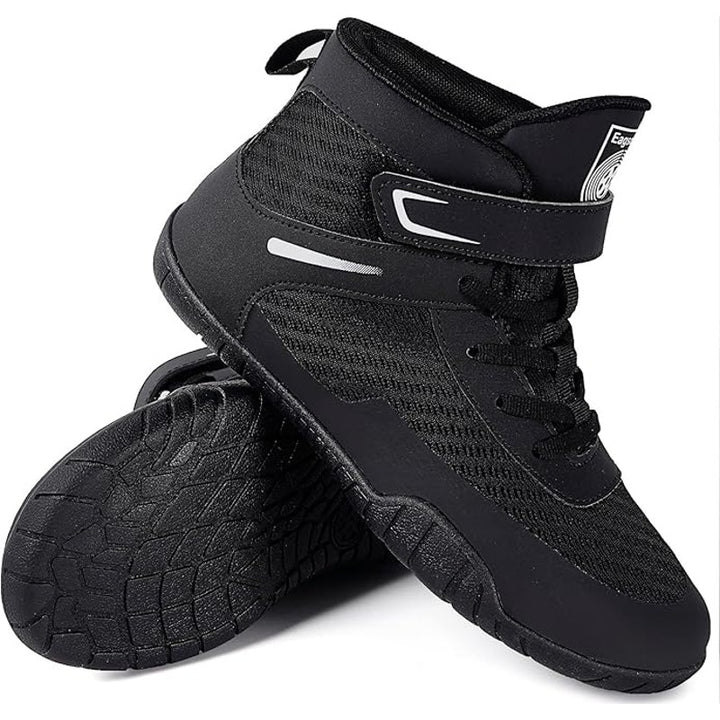 New Sisttke Boys Size 3.5 Black Mesh Lace Up Hook Loop Wrestling High Top Shoes