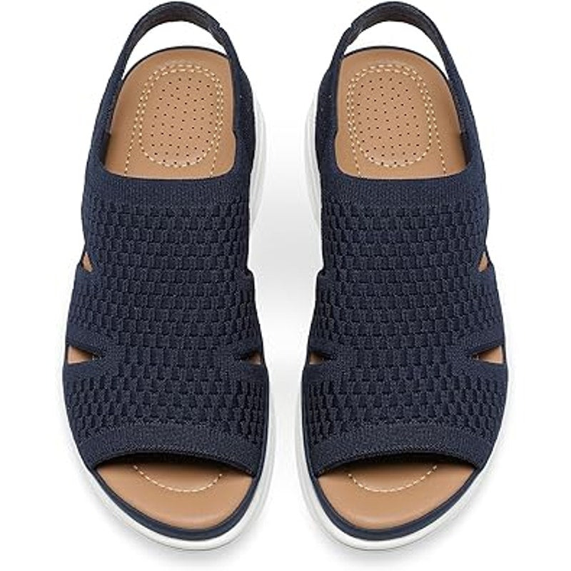 Mysoft Womens Size 6.5 Navy Blue Woven Fabric Air Cushion Walking Sandals Shoes