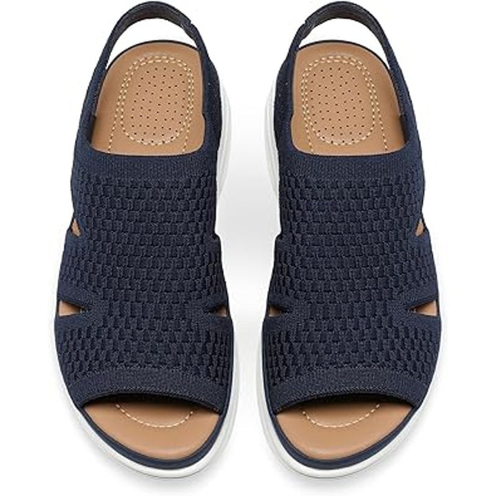 Mysoft Womens Size 6.5 Navy Blue Woven Fabric Air Cushion Walking Sandals Shoes