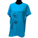 Hand Printed Upcycled Dandelion Make a Wish 3X 100% Cotton Short Sleeve Tee