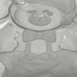 Vintage Etched Santa Christmas Teddy Bear Clear Glass Serving Platter Dish Plate