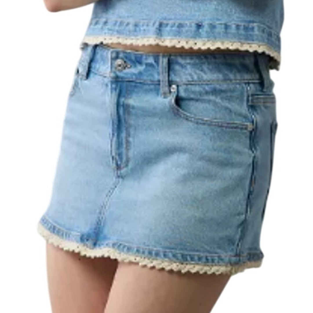 New American Eagle Womens 8 Medium Stretch Crochet Denim Micro Skort w Top