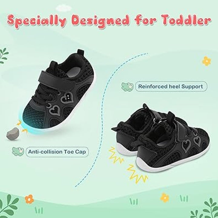 Jiasuqi Toddler Girls Size 8 Black Hook Loop Slide On Mesh Heart Sneaker Shoes