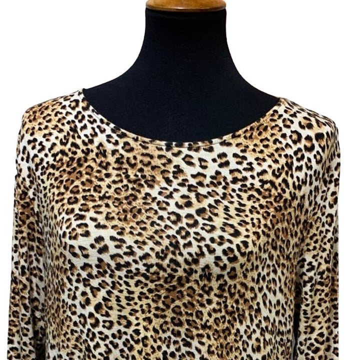 W5 Concepts Medium Leopard Print Long Sleeve Hi Low Stretchy Flutter Back Top