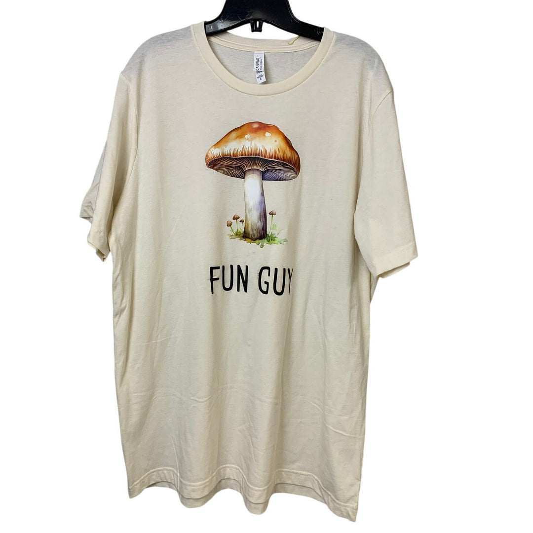 New Hand Printed Womens XL Fun Guy Mushroom Fungi Veggie Short Sleeve Tee Shirt