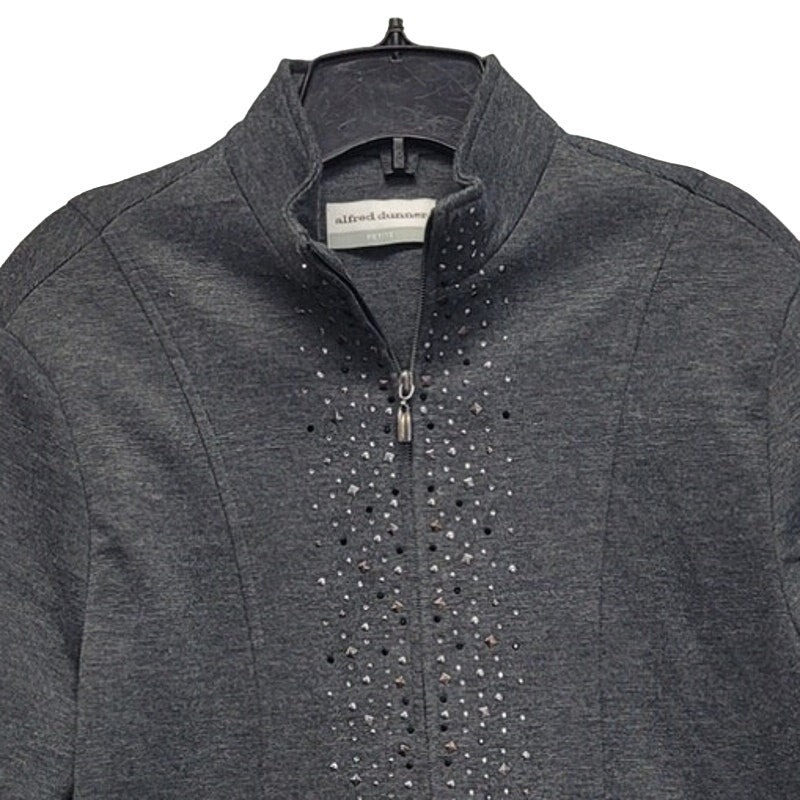Alfred Dunner Womens Petite Medium Long Sleeve Studded Front Full Zipper Jacket