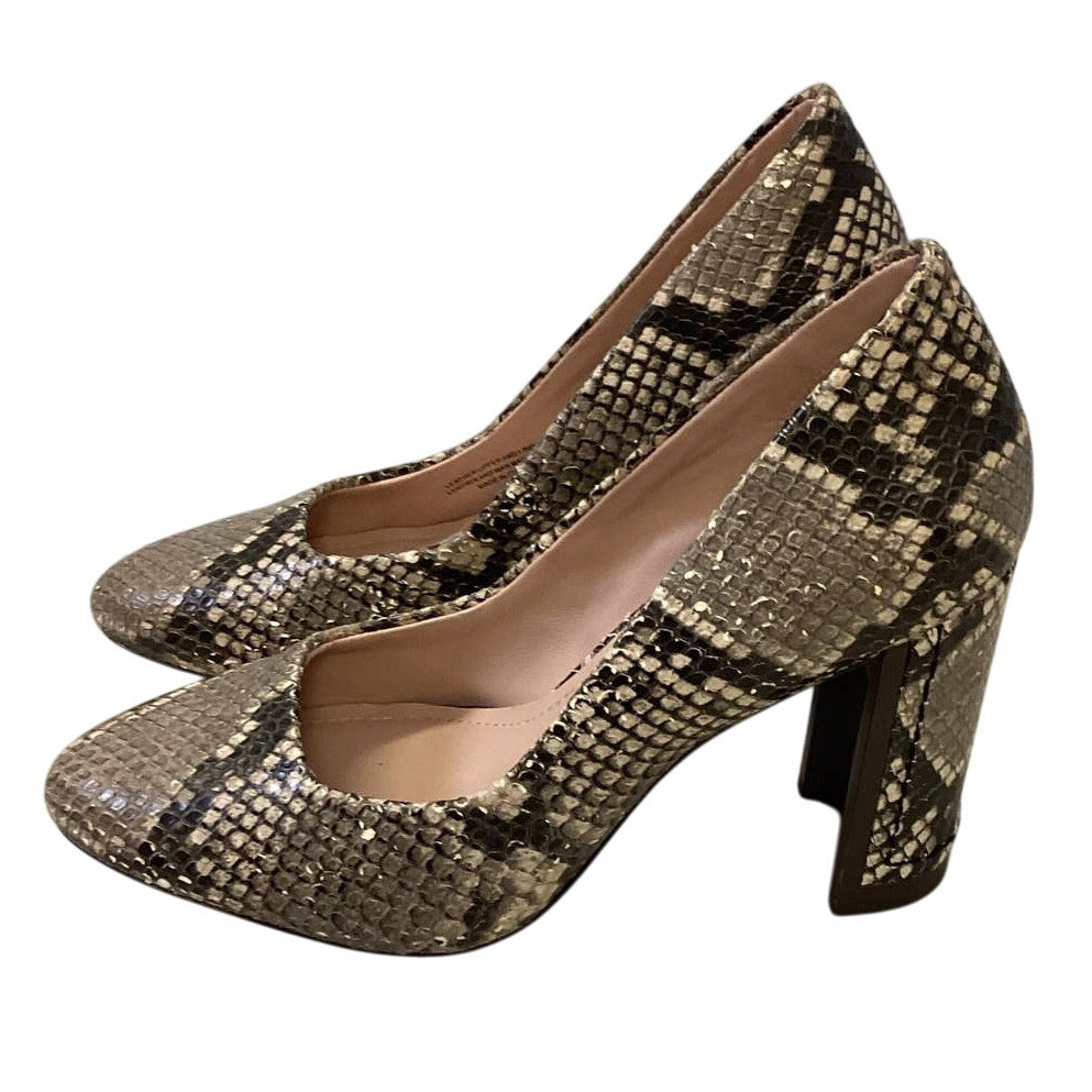 A D &amp; Daughters US Size 6 Snake Print Genuine Leather Chunky Heel Pumps Shoes