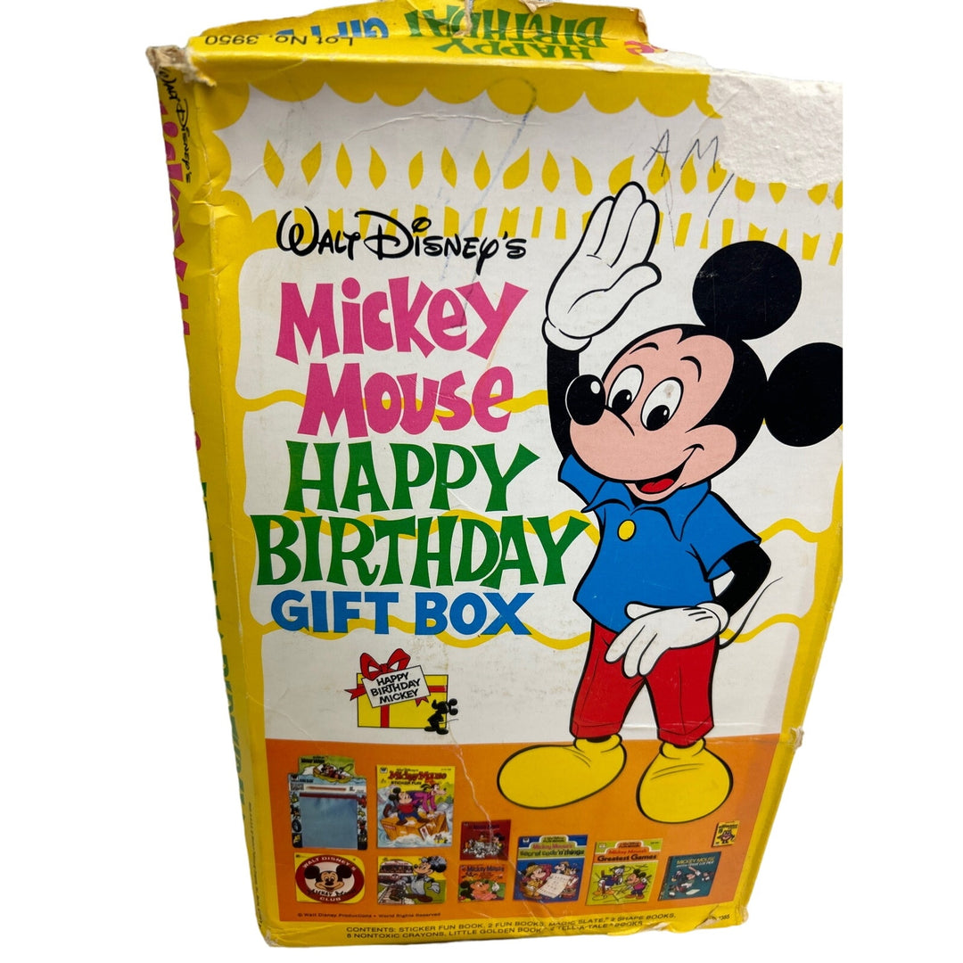 Vintage 1980s Disney Mickey Mouse Happy Birthday GoldenBook Sticker Gift Box Set
