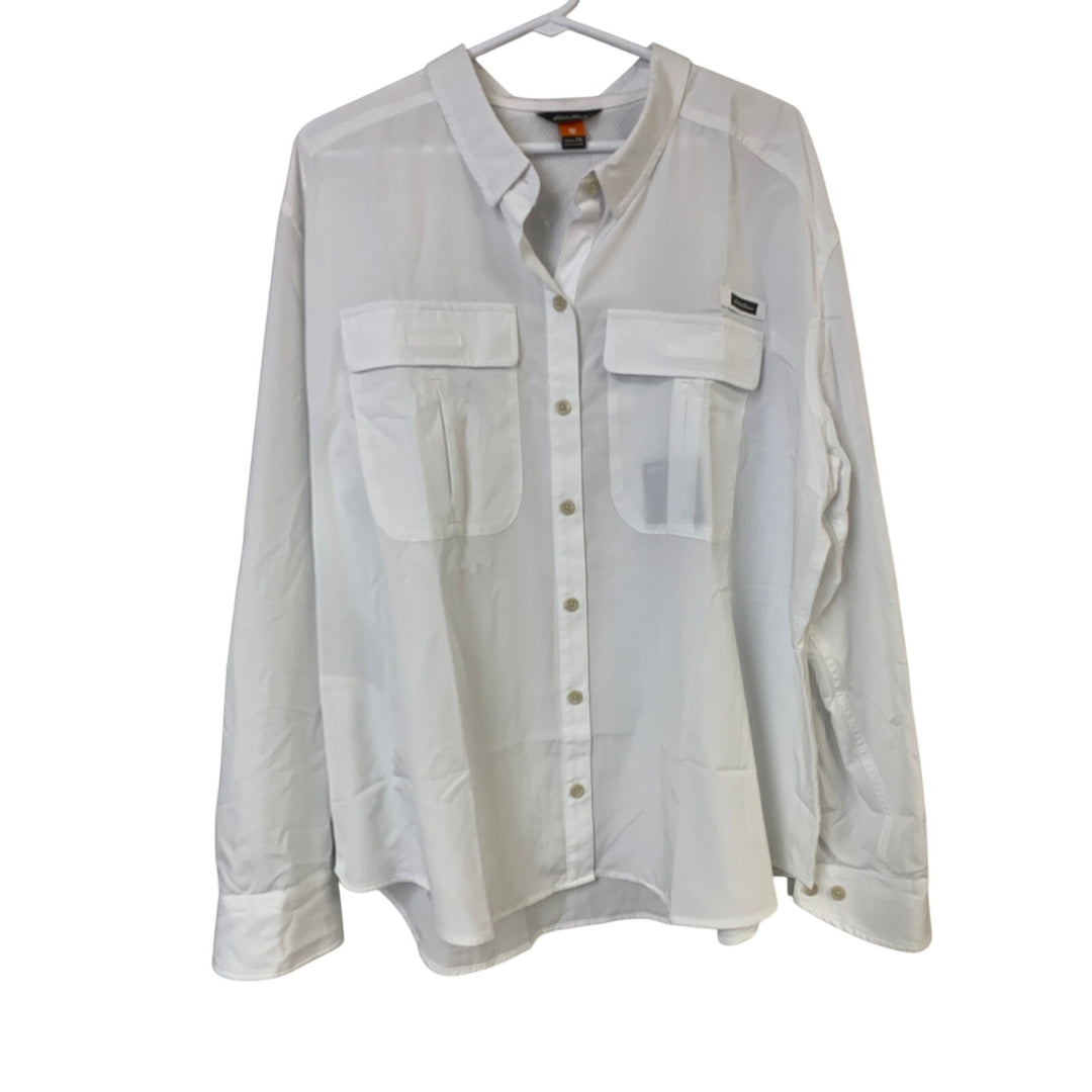 NWT New Eddie Bauer Womens 2XL White Long Sleeve Guide UPF Field Buttoned Shirt