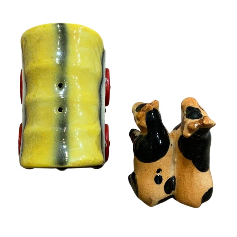 Vintage Victoria Ceramics Japan Cow Covered Wagon Salt Pepper Shaker Set
