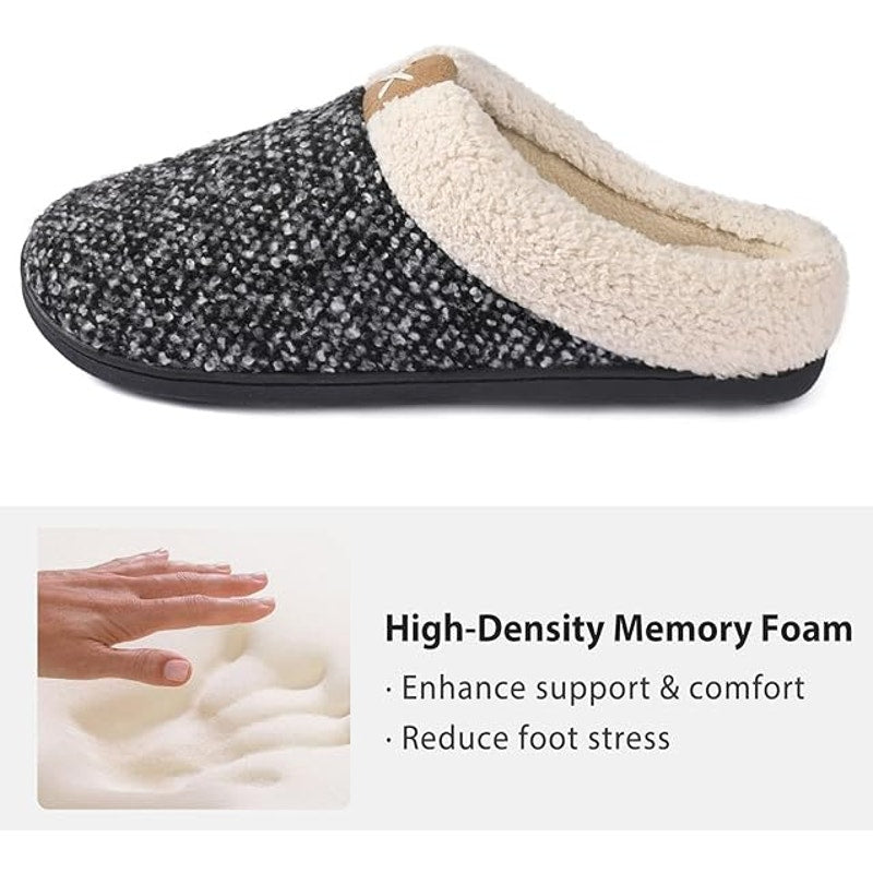 Ultra Ideas Mens Size 13/14 Gray Black Sherpa Lined Memory Foam House Slippers