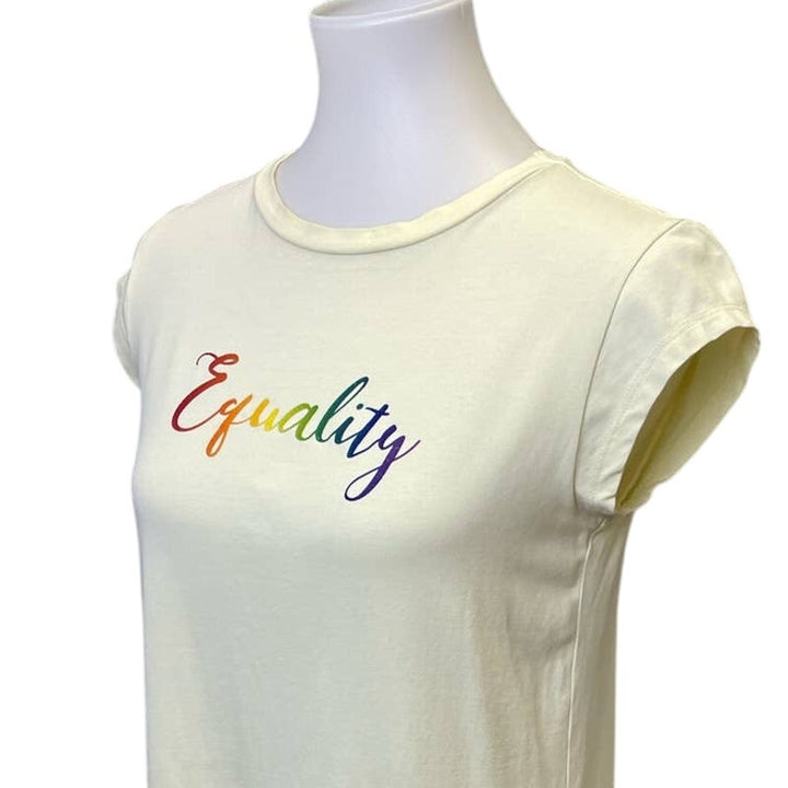 Hand Printed Upcycled Womens Small Equality Rainbow Pride LGBTQ T-Shirt Dress