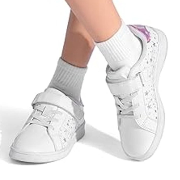 Dream Pairs Toddler Girls Size 10 White Hook Loop Silver Stars Athletic Shoes