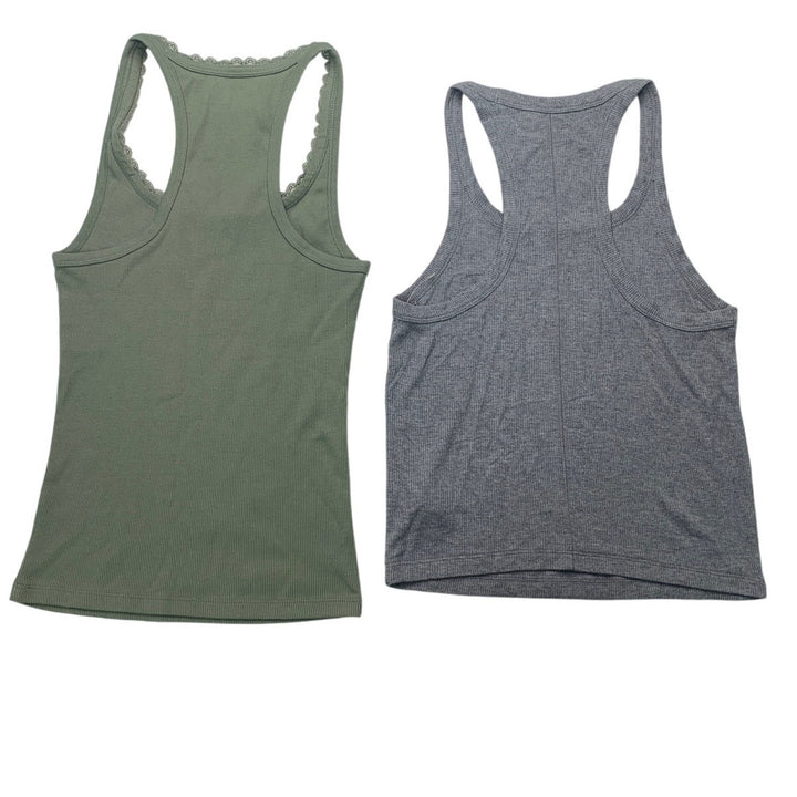 2 New American Eagle Womens Small Olive Green Gray Sleeveless Ribbed Tank Tops