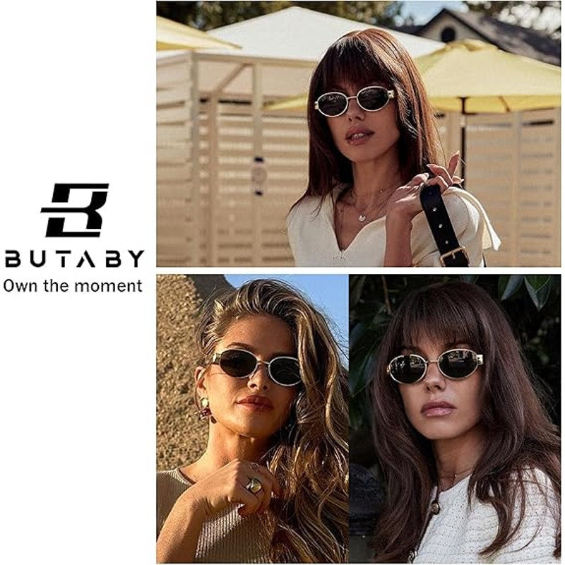 New Butaby Womens 2 Pairs Retro Oval UV400 Protection Gold Rim Sunglasses