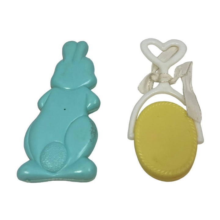 Set of 2 Vintage Plastic Shaker Elephant and Bunny Rabbit Baby Rattles Toys