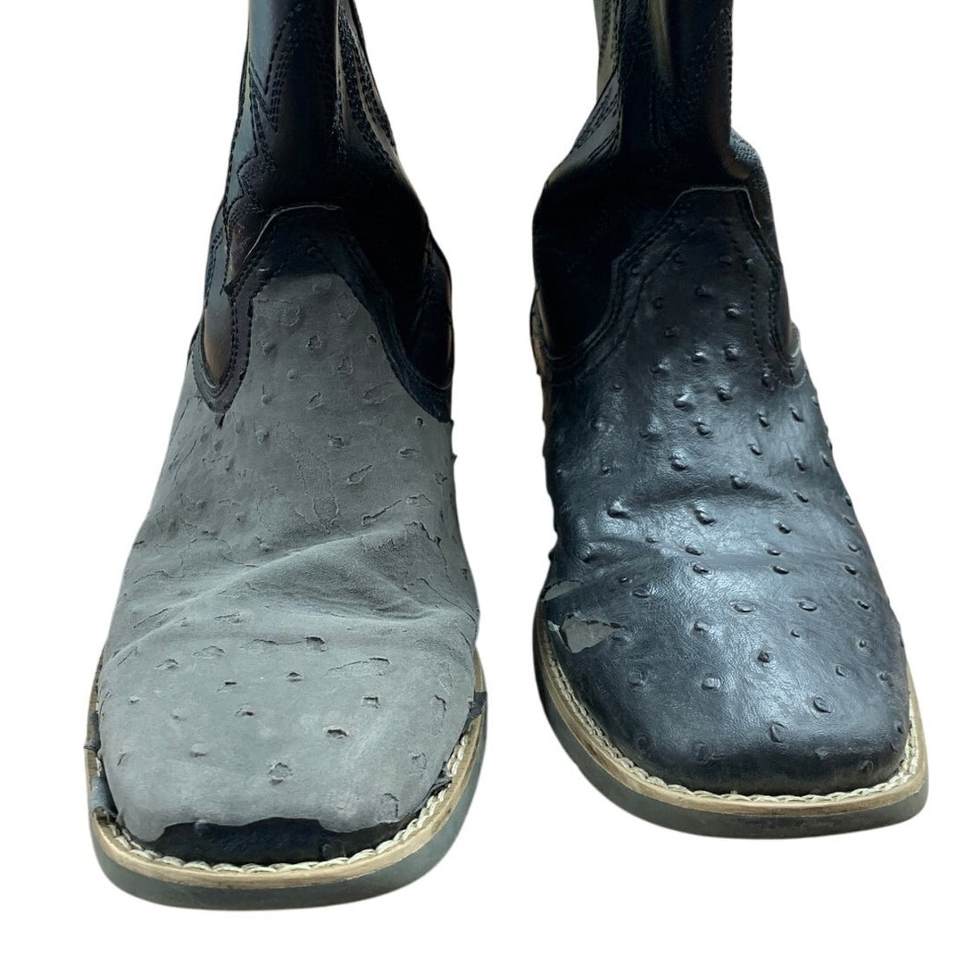 IUV Mens Size 8 Black Western Ostrich Style Embroidered Pull On Cowboy Boots
