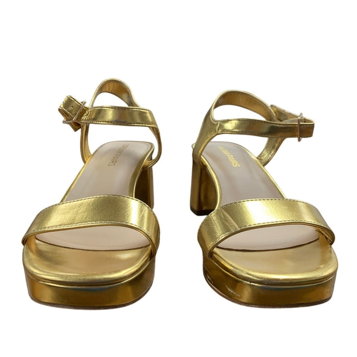 Dream Pairs Womens Size 8 Shiny Gold 3" Platform Chunky Heel Open Toe Shoes