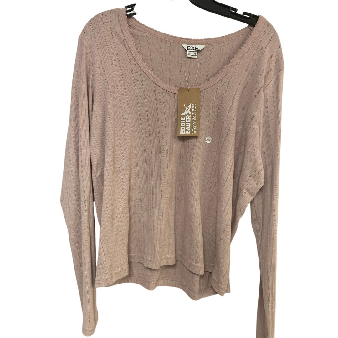 New Eddie Bauer Womens XXL Ivory Plum Perfect Pointelle Long Sleeve Shirts
