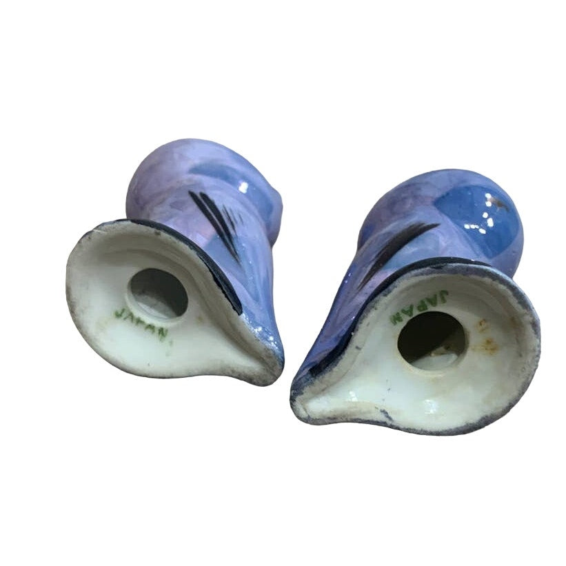 Vintage Japan Ceramic Iridescent Chest Puffer Bird Pigeon Salt Pepper Shaker Set