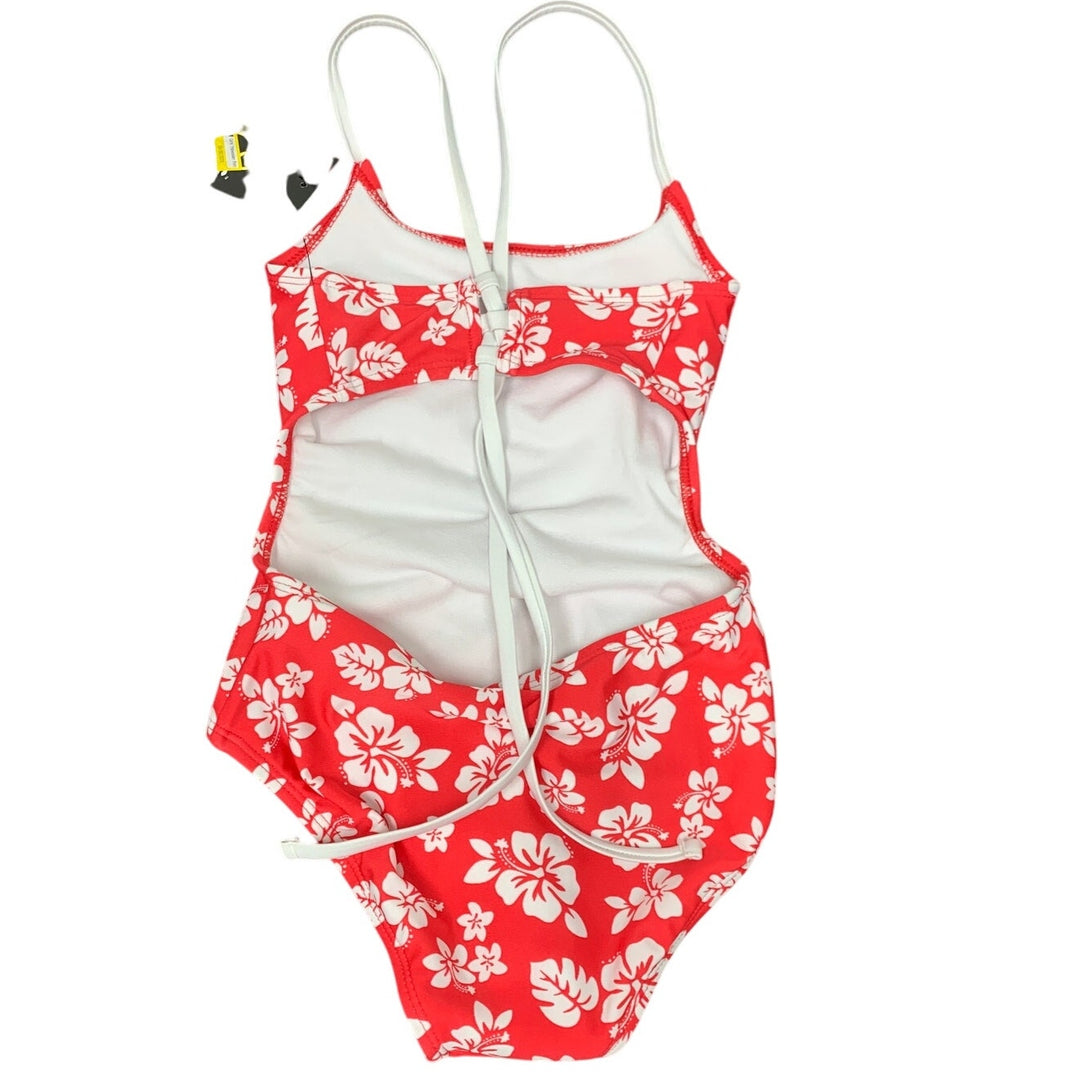 New Art Class Girls Large (10/12) Tropical Red White Floral 1PC Swim Swimsuit
