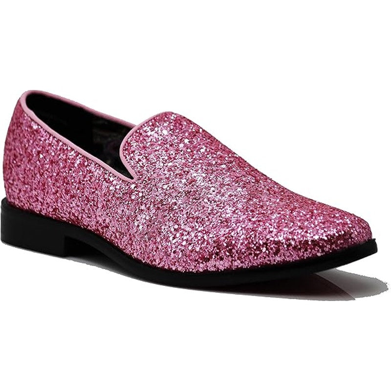 Men Size 12 Pink Glitter Vintage Style Dress Slip On Classic Tuxedo Loafer Shoes